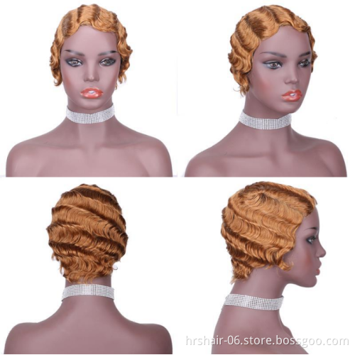 Human Hair ,pixie Short Wigs Cuticle Aligned Hair Wavy Wig Short Curly Red Wigs,finger Wave Brazilian 100% Virgin Human Hair 6"